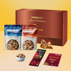 PUREHEART Celebration Diwali Gift Hamper| Dry Fruits Gift Box with Premium Fruit and Nut, Salt and Sweet Nutmix (80 g, each), Ganpati Diya, Chocolate, Card | Ideal Corporate & Festive Gifting