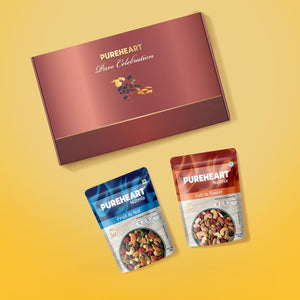 PUREHEART Celebration Diwali Gift Hamper | Dry Fruits Gift Box with Premium Fruit and Nut, Salt and Sweet Nutmix (80 g, each), Diya, Chocolate, Greeting Card | Ideal Corporate & Festive Gifting