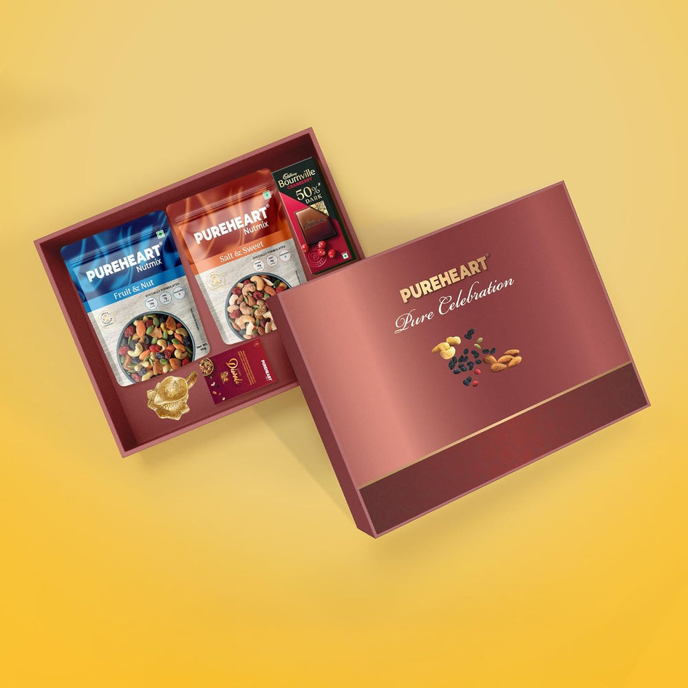 PUREHEART Celebration Diwali Gift Hamper | Dry Fruits Gift Box with Premium Fruit and Nut, Salt and Sweet Nutmix (80 g, each), Diya, Chocolate, Greeting Card | Ideal Corporate & Festive Gifting