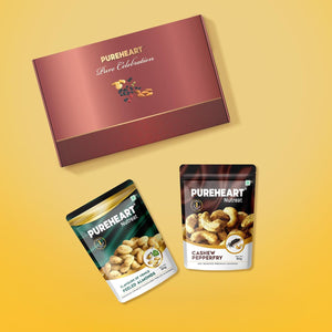 PUREHEART Celebration Diwali Gift Hamper | Luxury Corporate Gift Box with Pepperfry Cashews, Flavours of Venice Peeled Almonds (80g, each), Chocolate, Ganpati Diya & Greeting Card | Festive Dry Fruits Pack