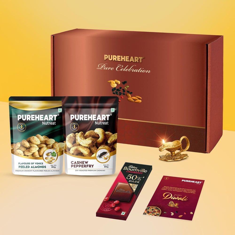 PUREHEART Pure Celebration Premium Gift Box | Dry Fruits Pack | Corporate Gift Hamper | Pepperfry Cashews & Peeled Almonds Hamper| Chocolate | Festive Gifting