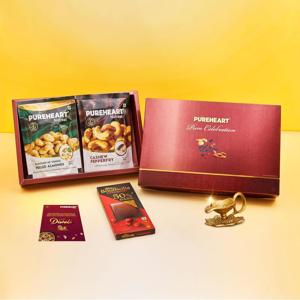PUREHEART Pure Celebration Premium Gift Box | Dry Fruits Pack | Corporate Gift Hamper | Pepperfry Cashews & Peeled Almonds Hamper| Chocolate | Festive Gifting