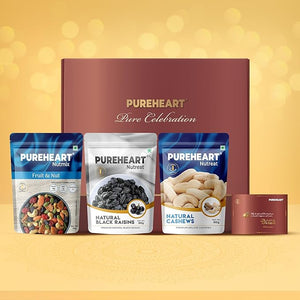 PUREHEART Diwali Gift Hamper - Combo of Natural Cashews, Fruit & Nut Nutmix, Black Rasins (80 g, each) with Happy Diwali Card, Dry Fruits Gift Box