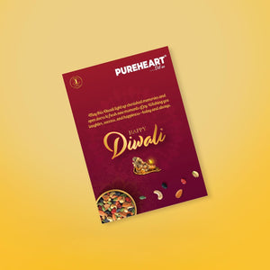 PUREHEART Celebration Diwali Gift Hamper | Corporate Gift Box with Cherokee Trail Mix (80g) and Hershey's Kisses Chocolate, Happy Diwali Greeting Card | Festive Dry Fruits Pack