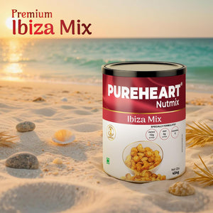 PUREHEART Nutmix Ibiza Mix | Premium Macadamia (40%), Cashew, Peeled Almond Roasted Nuts l Party Mix with Island Soul- Herbs & Chilli Flavor| High Protein Party Snack |