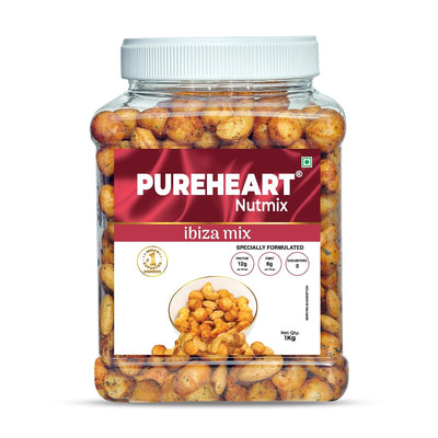PUREHEART Nutmix Ibiza Mix | Premium Macadamia (40%), Cashew, Peeled Almond Roasted Nuts l Party Mix with Island Soul- Herbs & Chilli Flavor| High Protein Party Snack |