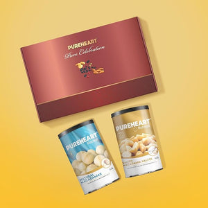 PUREHEART Premium Diwali Gift Hamper | Dry Fruits Gift Box with Natural Macadamia, Salted Macadamia (200 g, each), Bournville Chocolate, Ganpati Diya & Diwali Greeting Card | Corporate Gifting