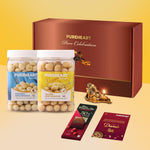 PUREHEART Premium Diwali Gift Hamper | Dry Fruits Gift Box with Natural Macadamia, Salted Macadamia (650 g, each), Bournville Chocolate, Ganpati Diya & Diwali Greeting Card | Corporate Gifting