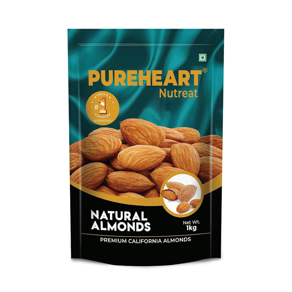 Pureheart Nutreat Natural Almonds  Premium California Almond Nuts/Dry Fruit, Crunchy & Delicious Dried Badam, Resealable Pouch