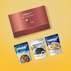 PUREHEART Celebration Diwali Gift Hamper | Luxury Dry Fruits Gift Box with Premium Cashews, Nutmix, Black Raisins (80 g, each), & Greeting Card | Ideal Corporate & Festive Gifting