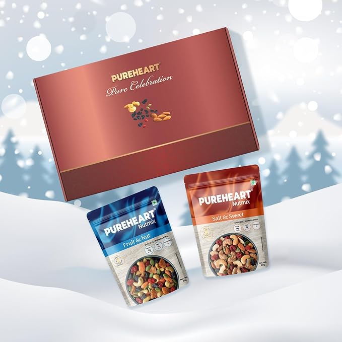 PUREHEART Pure Celebration Premium Christmas Gift Box | Dry Fruits Pack | Corporate Gift Hamper | Nutmix Hamper | Bournville Chocolate | Christmas Card | Festive Holiday Gifting | Healthy Snack