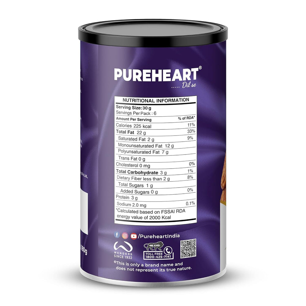 Pureheart Premium Pecan Nuts 180g | Premium Natural Pecans | Healthy Dry Fruits Snack | Rich in Protein, Fibre & Antioxidants | Ideal for Snacking & Baking