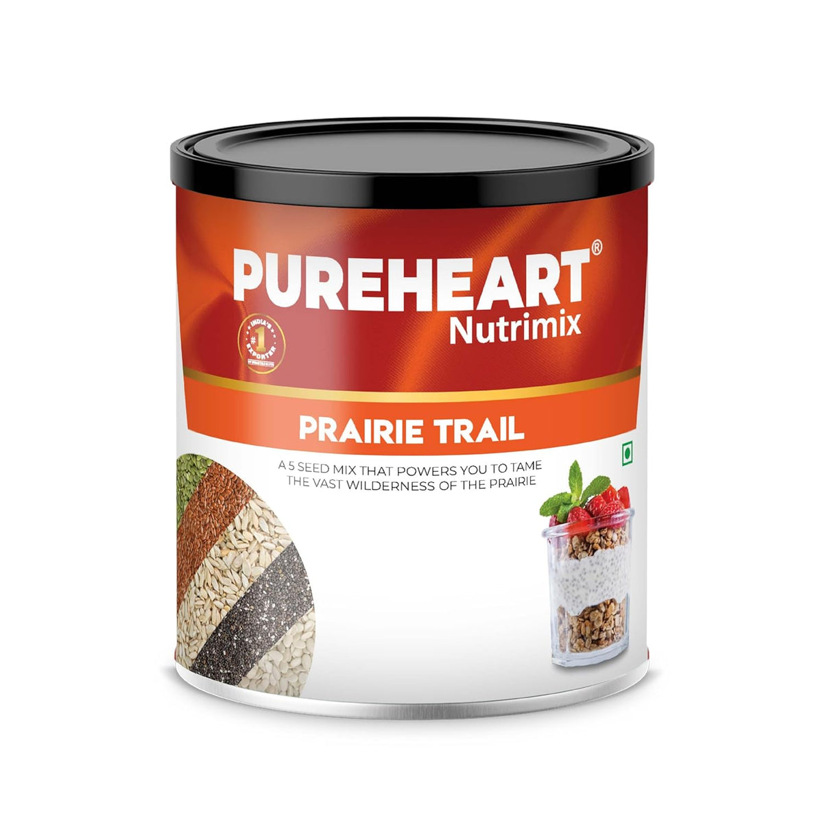 PUREHEART Prairie Trail 5-Seed Mix – Flax, Chia, Pumpkin, Sunflower & Watermelon Seeds | High Protein, Omega-3, Fiber | Healthy Crunchy Snack & Salad Topping | Gluten-Free & Nutritional