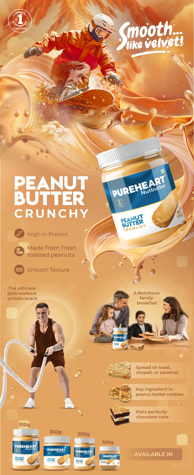 About Pureheart Nutbutter Natural Peanut Butter  | Crunchy | High Protein, Zero Trans Fats| Premium Roasted Peanut Crunchy Nut Butter Spread | Perfect for Fitness and Healthy Snacking - 1 (Mobile)
