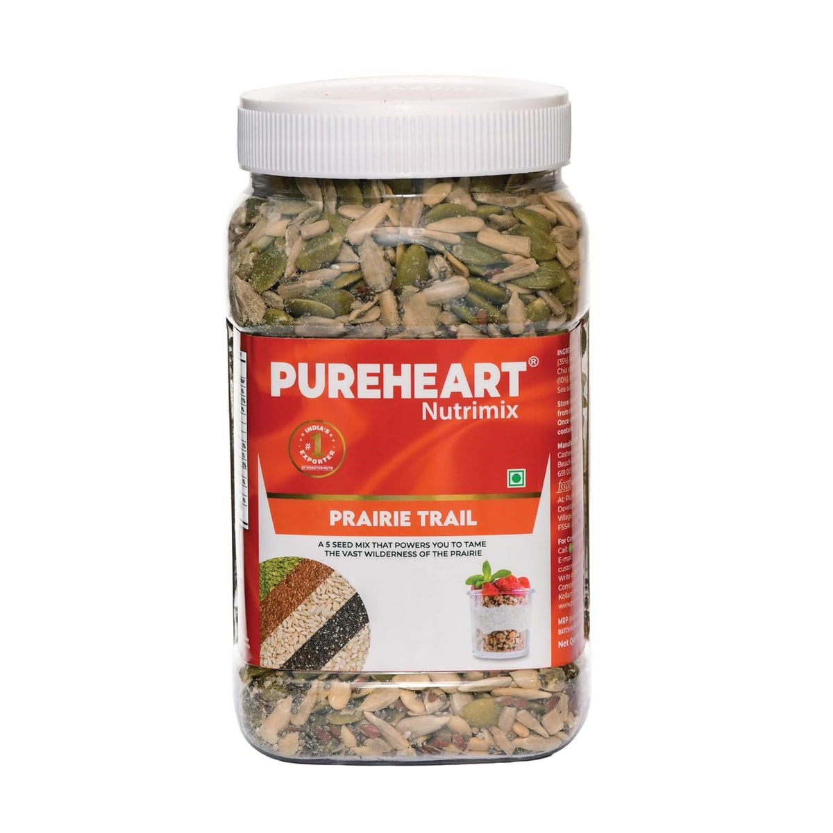 PUREHEART Prairie Trail 5-Seed Mix – Flax, Chia, Pumpkin, Sunflower & Watermelon Seeds | High Protein, Omega-3, Fiber | Healthy Crunchy Snack & Salad Topping | Gluten-Free & Nutritional