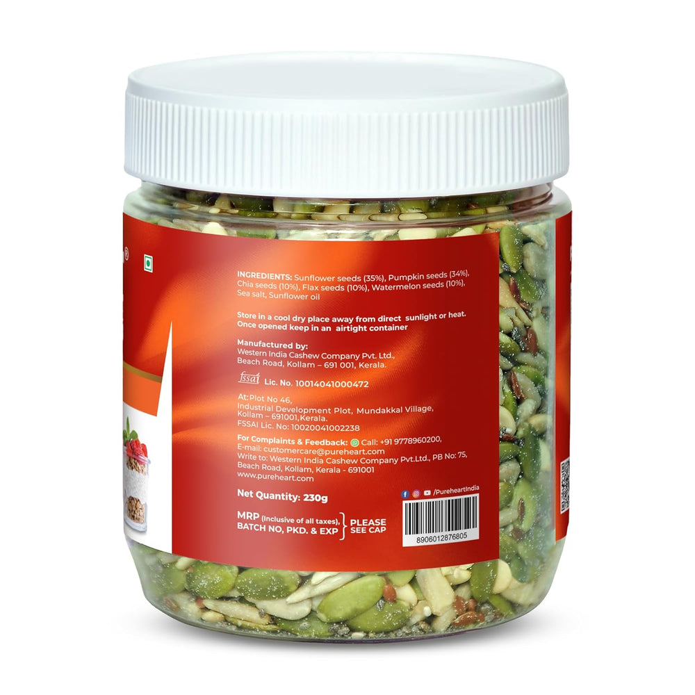 PUREHEART Prairie Trail 5-Seed Mix – Flax, Chia, Pumpkin, Sunflower & Watermelon Seeds | High Protein, Omega-3, Fiber | Healthy Crunchy Snack & Salad Topping | Gluten-Free & Nutritional