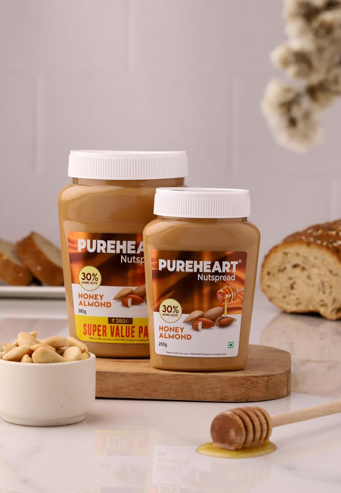 Pureheart Honey Almond Nut Spread - Delicious, Smooth & Creamy Snack, Nutty Almond Spread for Breakfast