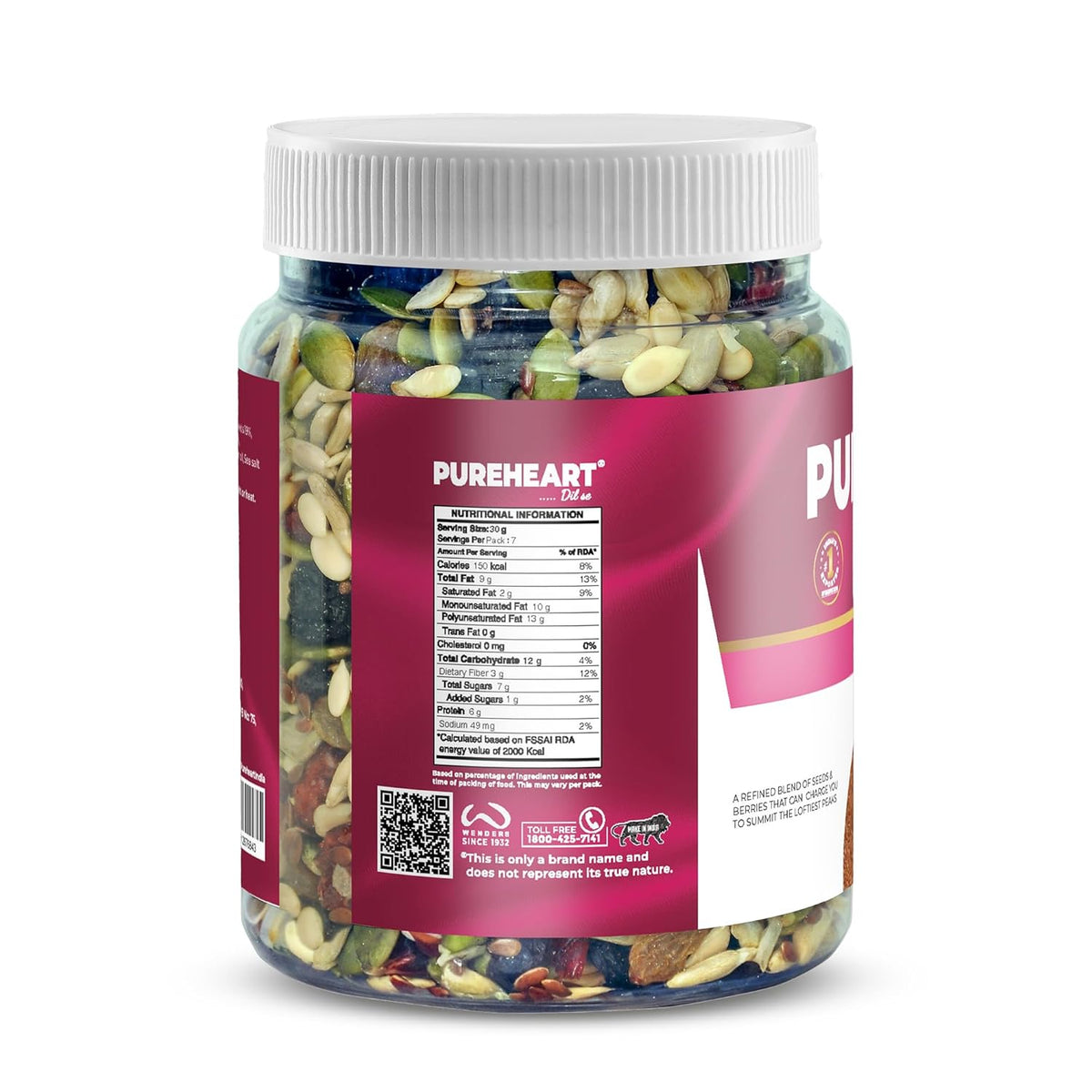 Pureheart Sierra Trail Mix | High-Fiber Seed & Berry Blend | Pumpkin, Sunflower, Flax Seeds with Cranberry & Raisins | Natural Superfood Snack for Digestion