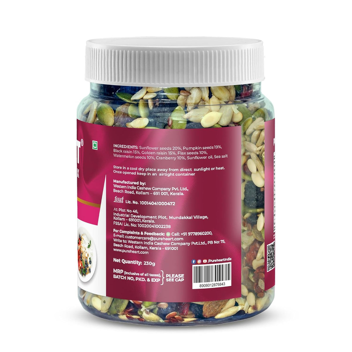 Pureheart Sierra Trail Mix | High-Fiber Seed & Berry Blend | Pumpkin, Sunflower, Flax Seeds with Cranberry & Raisins | Natural Superfood Snack for Digestion
