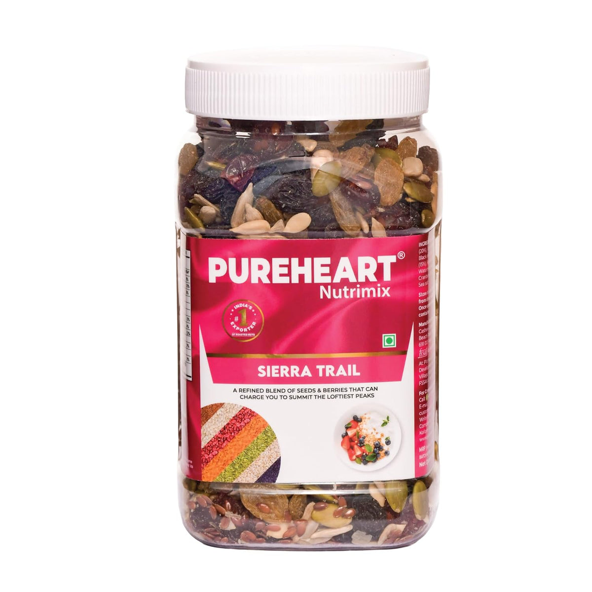 Pureheart Sierra Trail Mix | High-Fiber Seed & Berry Blend | Pumpkin, Sunflower, Flax Seeds with Cranberry & Raisins | Natural Superfood Snack for Digestion