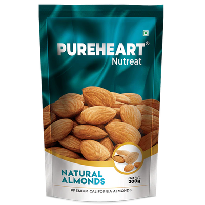 Pureheart Nutreat Natural Almonds  Premium California Almond Nuts/Dry Fruit, Crunchy & Delicious Dried Badam, Resealable Pouch